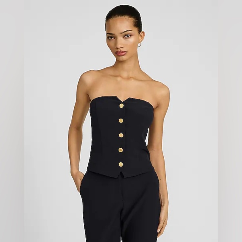 Express Navy blue Strapless Top with Gold Buttons